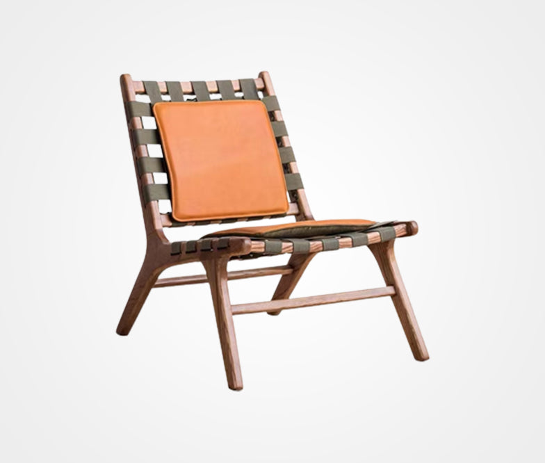 Brown leather accent chair: Slouched and ready to lounge