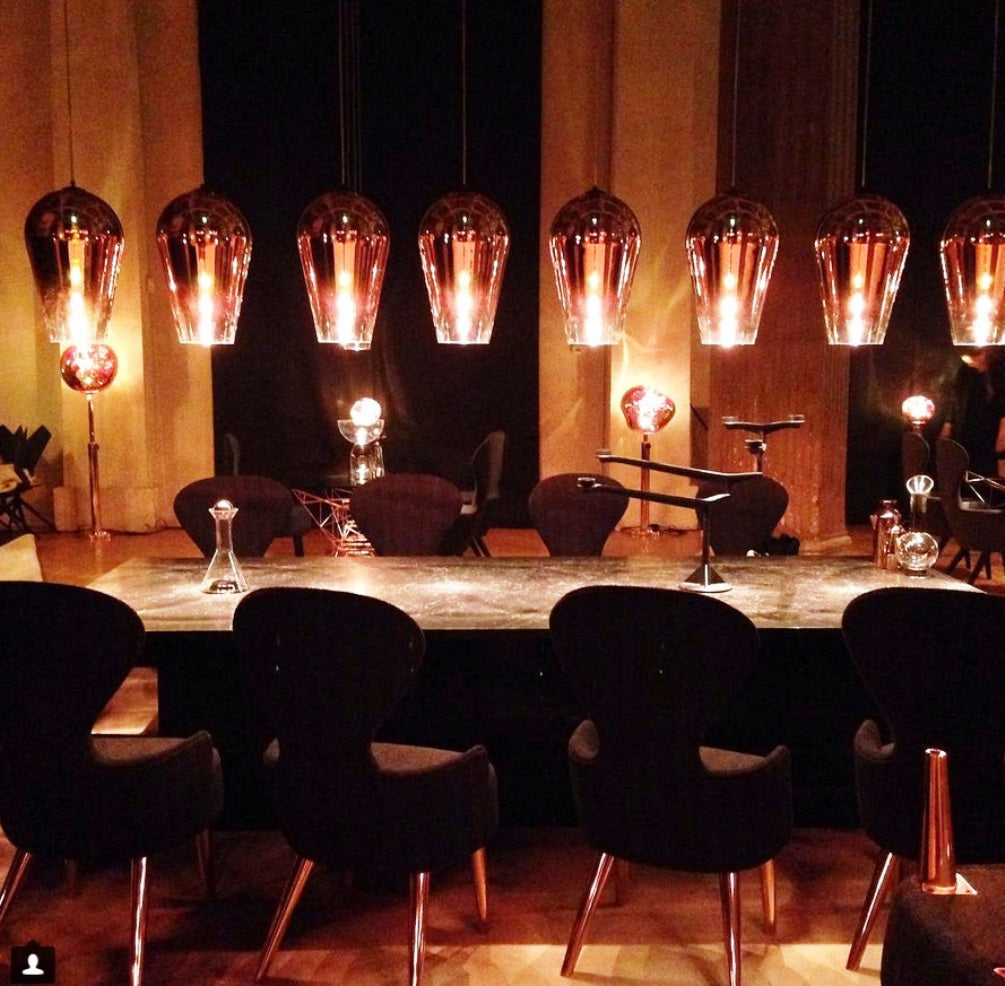 Travis Pendant Lamp boasts soft forms and bold metallized finishes, intriguing and captivating at first sight.