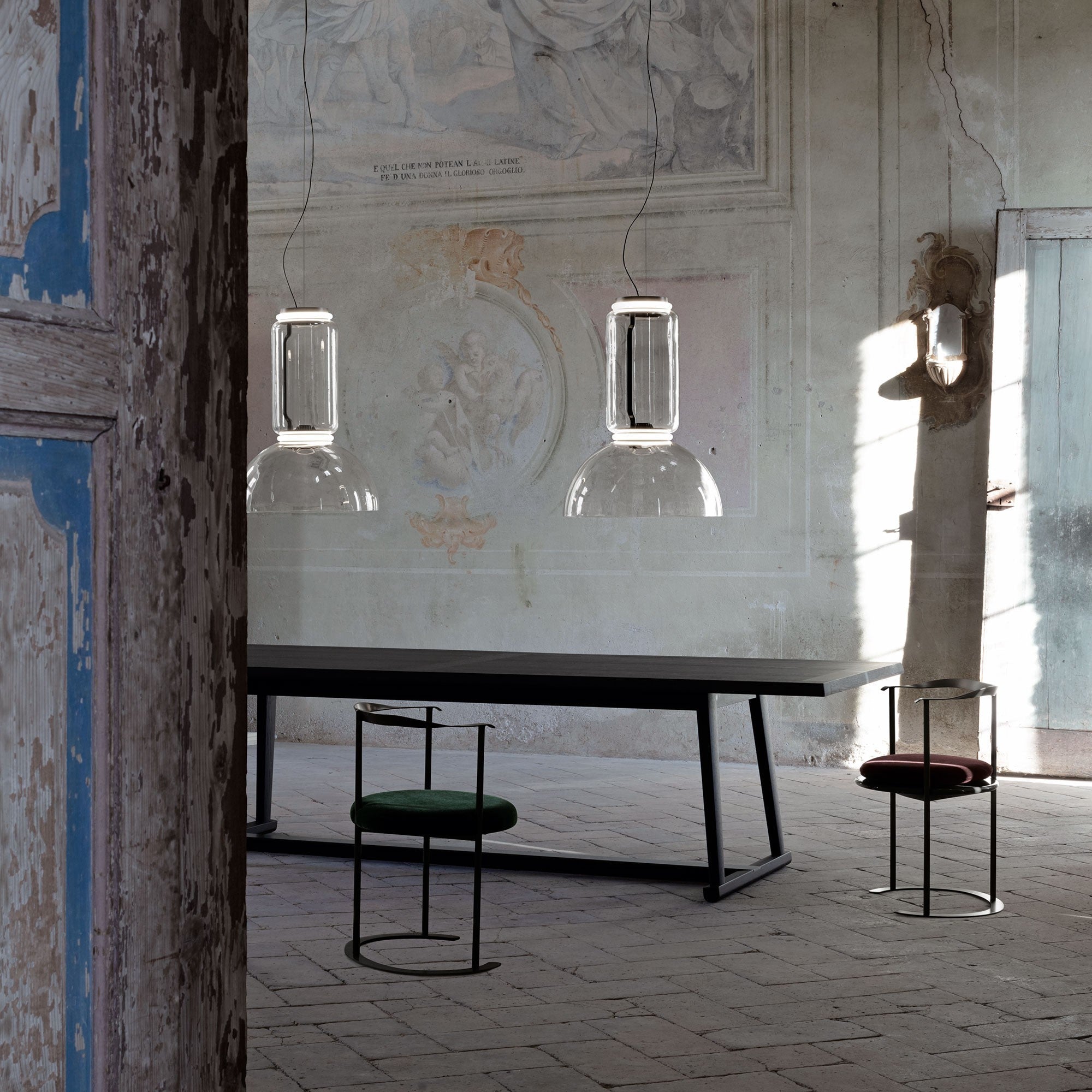 The key to his design of the extraordinary Noctambule Style Pendant Light was, “transparency and the idea of glass.