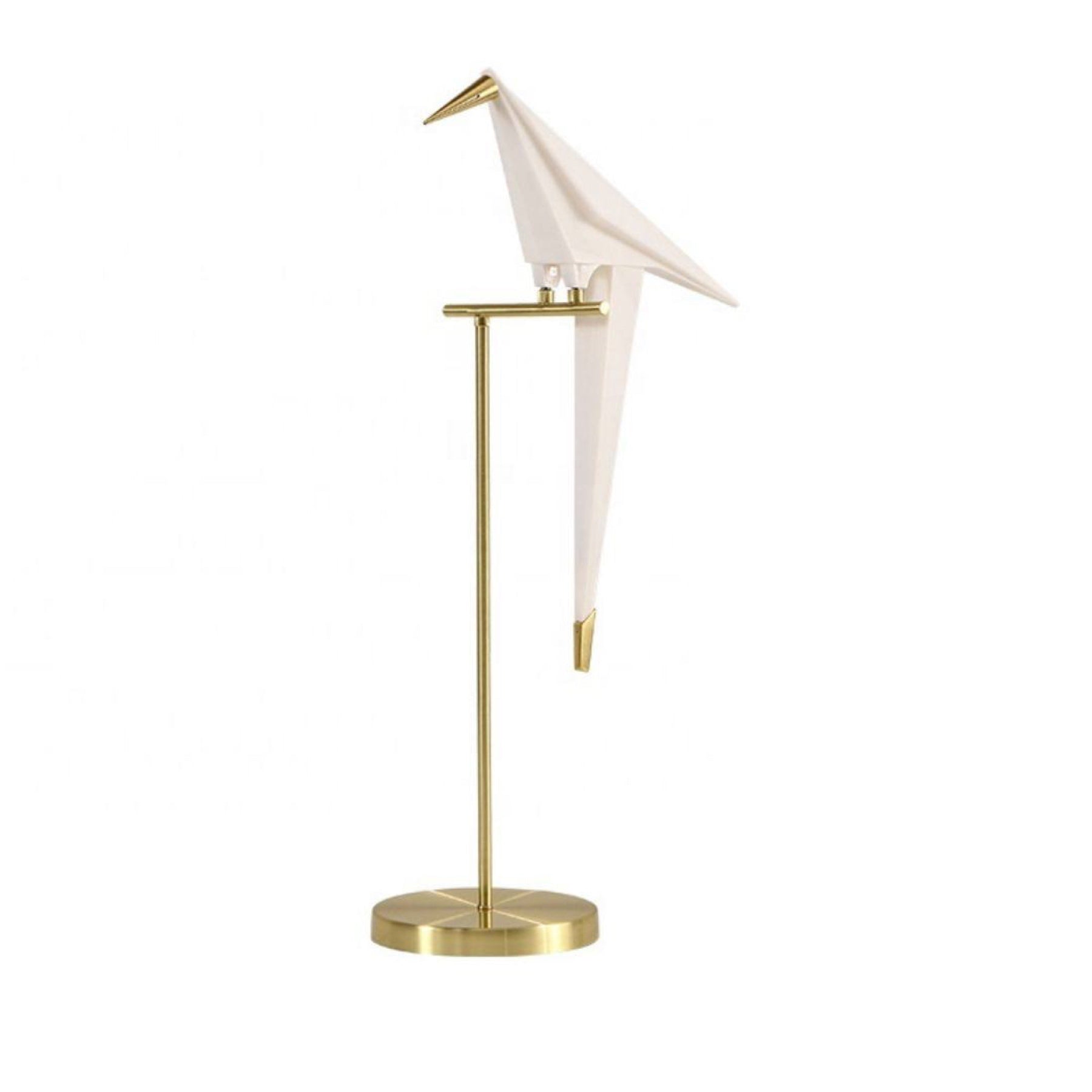 Perch is a unique lamp composed of folded paper with brass trimmings.